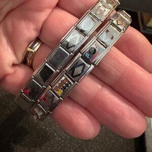 Vintage 90s Y2K Lot of Zoppini Stainless Stretch Bracelets Charms Made in Italy